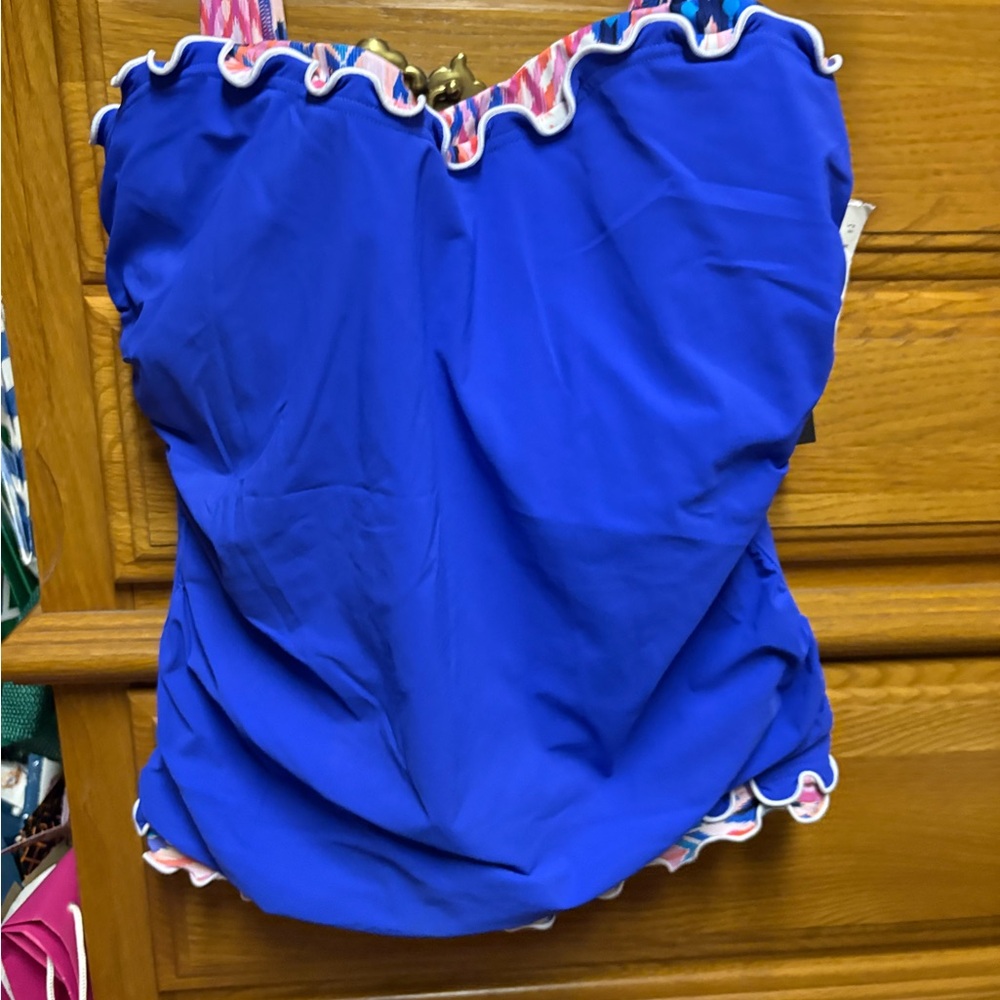 Vibrant Blue Swimsuit with Ruffle Trim with built in bra